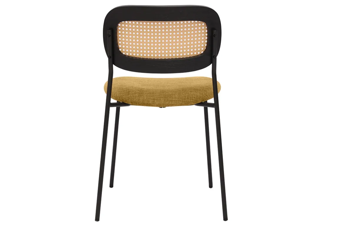 Miliboo Chaise Design-Chaises design en tissu effet velours texturé bronze, métal noir et cannage rotin (lot de 2) MIRANDA