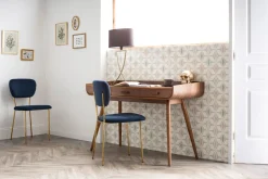 Miliboo Chaise Design-Chaises design en tissu velours bleu foncé et métal doré (lot de 2) LEPIDUS