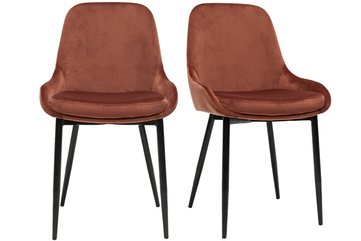 Miliboo Chaise Design-Chaises design en tissu velours rouge tomette et métal noir (lot de 2) HOLO