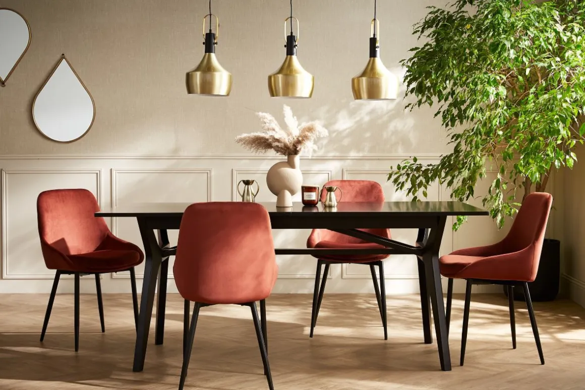 Miliboo Chaise Design-Chaises design en tissu velours rouge tomette et métal noir (lot de 2) HOLO