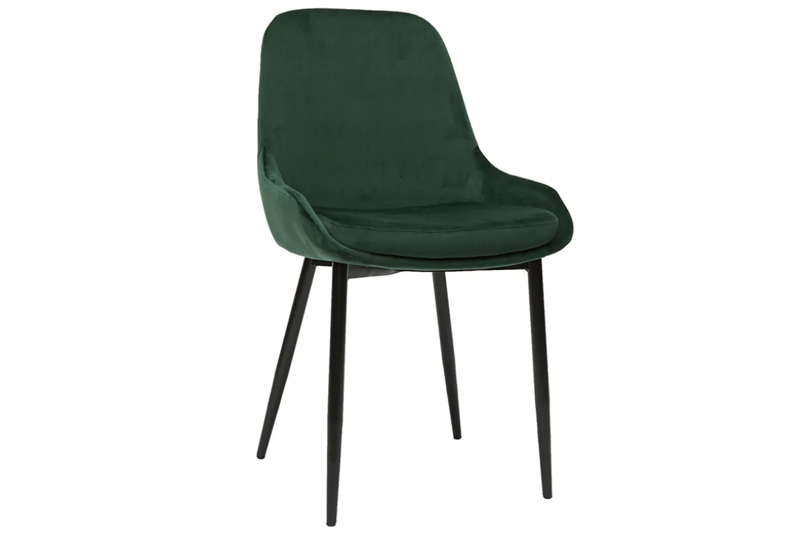 Miliboo Chaise Design-Chaises design en tissu velours vert foncé et métal noir (lot de 2) HOLO