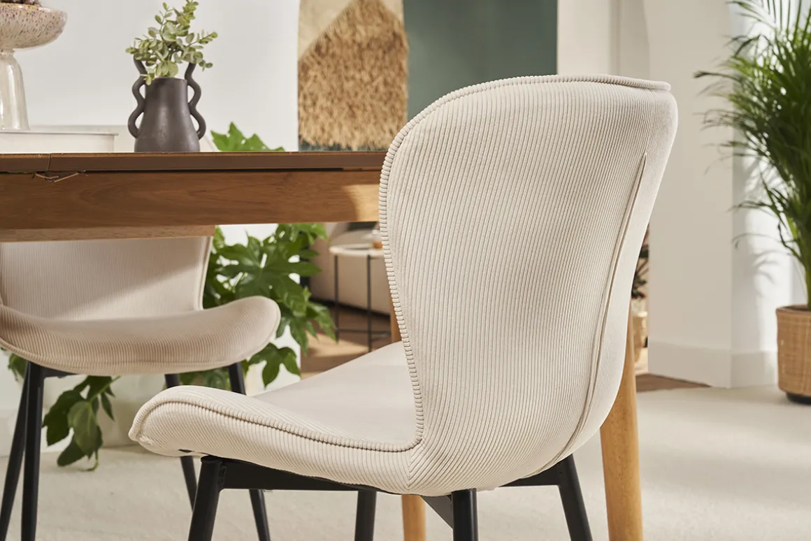 Miliboo Chaise Design-Chaises design en tissu velours côtelé beige et métal noir (lot de 2) ADDICT