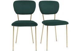 Miliboo Chaise Design-Chaises design en tissu velours gaufré vert foncé et métal doré (lot de 2) LEPIDUS