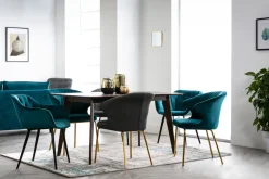 Miliboo Chaise Design-Chaises design en tissu velours bleu pétrole et métal noir (lot de 2) BURTON