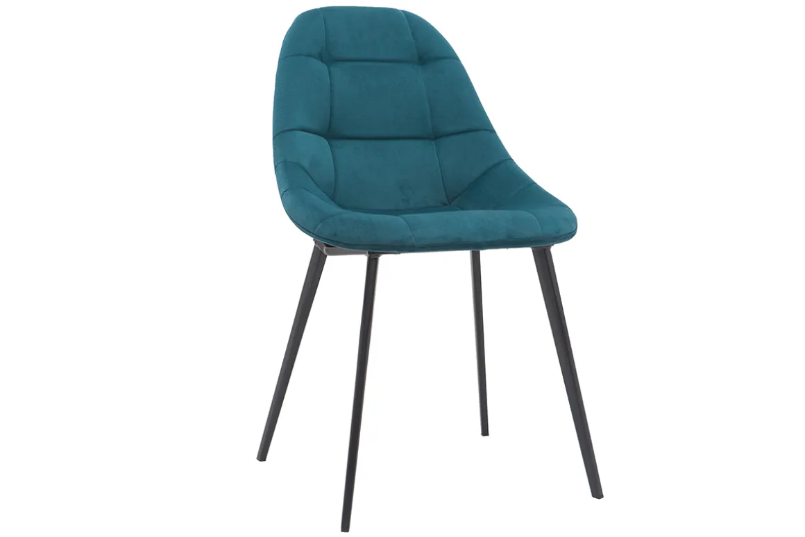 Miliboo Chaise Design-Chaises design en tissu velours bleu pétrole et métal noir (lot de 2) COX