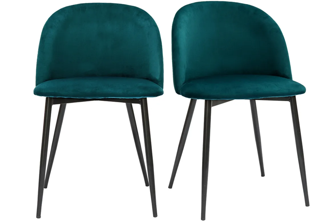 Miliboo Chaise Design-Chaises design en tissu velours bleu pétrole et métal noir (lot de 2) CELESTE