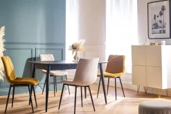 Miliboo Chaise Design-Chaises design en tissu velours bleu pétrole et métal noir (lot de 2) PUMPKIN