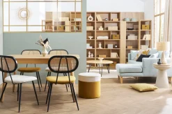 Miliboo Chaise Design-Chaises design en tissu velours bronze, métal noir et cannage rotin naturel (lot de 2) TOLMA