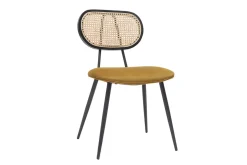 Miliboo Chaise Design-Chaises design en tissu velours bronze, métal noir et cannage rotin naturel (lot de 2) TOLMA