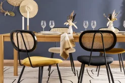 Miliboo Chaise Design-Chaises design en tissu velours bronze, métal noir et cannage rotin naturel (lot de 2) TOLMA