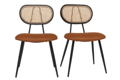Miliboo Chaise Design-Chaises design en velours terre brûlée, métal noir et cannage rotin naturel (lot de 2) TOLMA