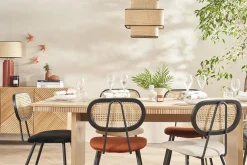 Miliboo Chaise Design-Chaises design noires en tissu velours, métal et cannage rotin naturel (lot de 2) TOLMA