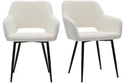 Miliboo Chaise Design-Chaises en tissu effet laine bouclée blanc cassé et métal noir (lot de 2) LAURETTE