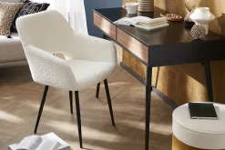 Miliboo Chaise Design-Chaises en tissu effet laine bouclée blanc cassé et métal noir (lot de 2) LAURETTE