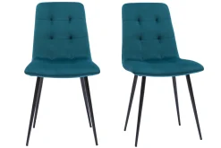 Miliboo Chaise Design-Chaises en tissu velours gaufré bleu canard et métal noir (lot de 2) ESCAPE