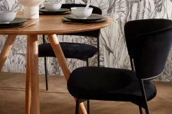 Miliboo Chaise Design-Chaises en tissu velours gaufré bleu canard et métal noir (lot de 2) FELIZ