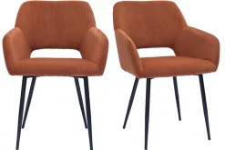 Miliboo Chaise Design-Chaises en tissu velours côtelé terre brûlée et métal noir (lot de 2) LAURETTE