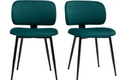 Miliboo Chaise Design-Chaises en tissu velours bleu pétrole et métal noir (lot de 2) ATRIUM