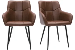 Miliboo Chaise Design-Chaises matelassées marron et métal noir (lot de 2) MONTERO