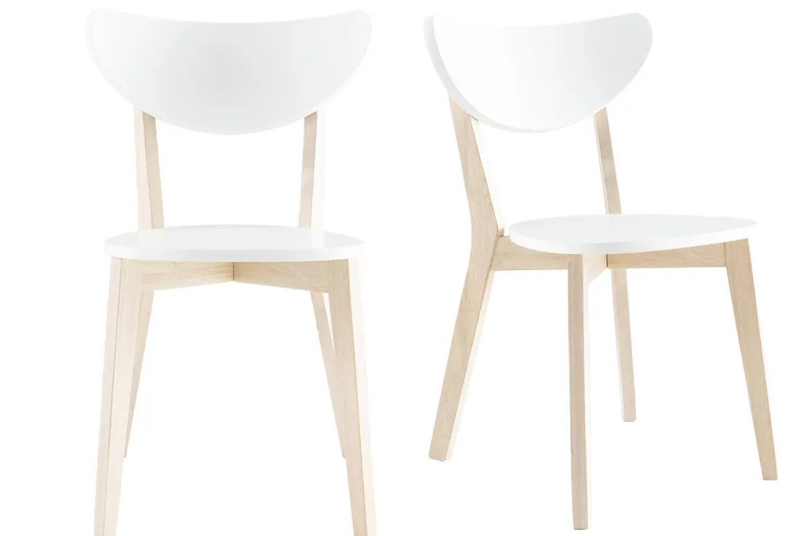Miliboo Chaise Design|Chaise En Bois-Chaises scandinaves blanc et bois clair (lot de 2) LEENA