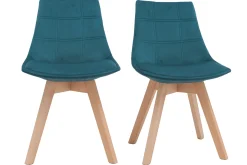 Miliboo Chaise Design-Chaises scandinaves en tissu velours bleu pétrole et bois clair (lot de 2) MATILDE