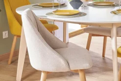 Miliboo Chaise Design-Chaises scandinaves en tissu effet velours texturé beige et bois clair (lot de 2) HIGGINS