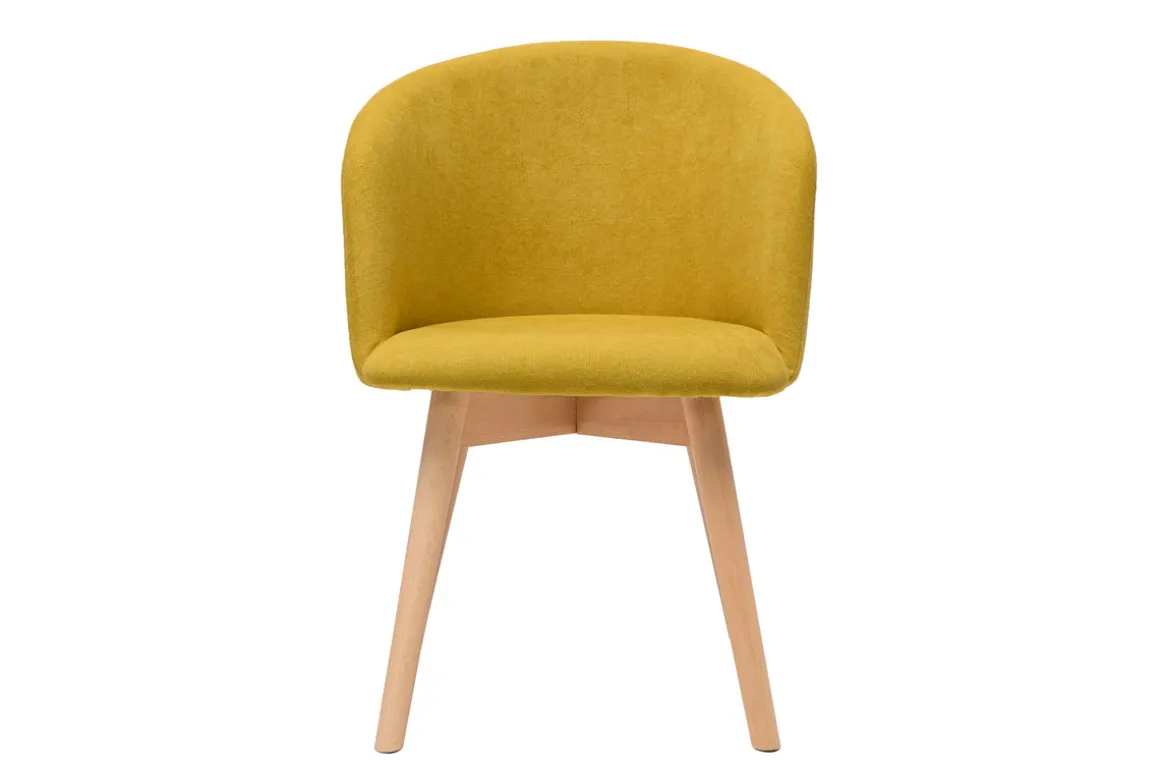 Miliboo Chaise Design-Chaises scandinaves en tissu effet velours jaune moutarde et bois clair massif (lot de 2) VANITY