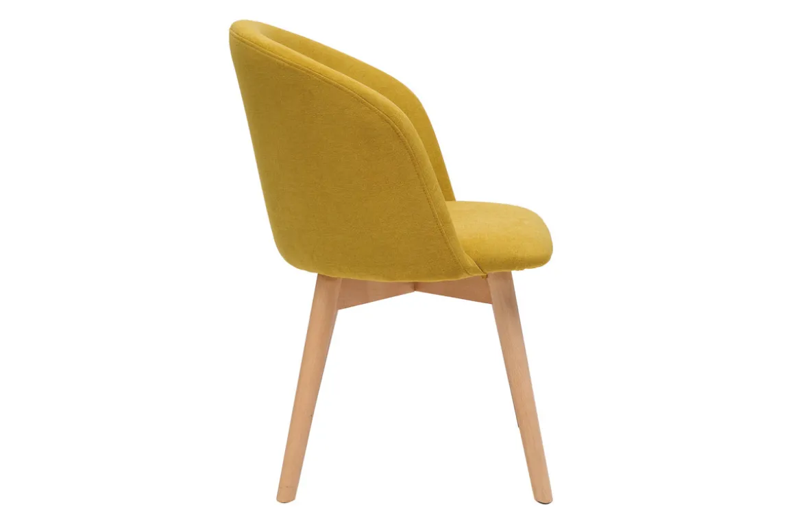 Miliboo Chaise Design-Chaises scandinaves en tissu effet velours jaune moutarde et bois clair massif (lot de 2) VANITY