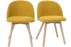Miliboo Chaise Design-Chaises scandinaves en tissu effet velours jaune moutarde et bois clair massif (lot de 2) CELESTE