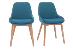 Miliboo Chaise Design-Chaises scandinaves en tissu bleu canard et bois clair massif (lot de 2) HOLO