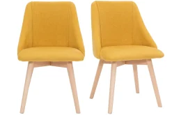 Miliboo Chaise Design-Chaises scandinaves en tissu effet velours texturé jaune moutarde et bois clair (lot de 2) HIGGINS