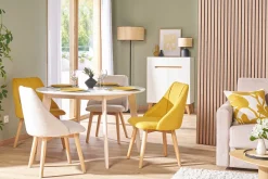 Miliboo Chaise Design-Chaises scandinaves en tissu effet velours texturé jaune moutarde et bois clair (lot de 2) HIGGINS