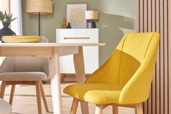 Miliboo Chaise Design-Chaises scandinaves en tissu effet velours texturé jaune moutarde et bois clair (lot de 2) HIGGINS