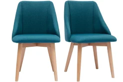 Miliboo Chaise Design-Chaises scandinaves en tissu bleu canard et bois clair (lot de 2) HIGGINS