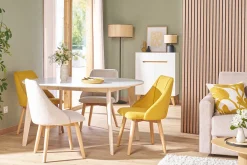 Miliboo Chaise Design-Chaises scandinaves en tissu bleu canard et bois clair (lot de 2) HIGGINS