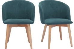 Miliboo Chaise Design-Chaises scandinaves en tissu effet velours bleu canard et bois clair massif (lot de 2) VANITY