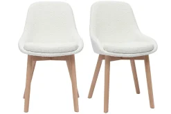 Miliboo Chaise Design-Chaises scandinaves en tissu effet laine bouclée blanc et bois clair massif (lot de 2) HOLO