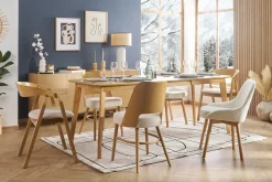 Miliboo Chaise Design-Chaises scandinaves en tissu effet laine bouclée blanc et bois clair massif (lot de 2) HOLO