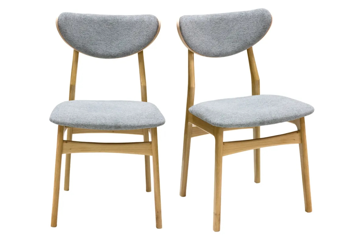 Miliboo Chaise Design-Chaises scandinaves en tissu effet velours texturé gris chiné et bois clair chêne massif (lot de 2) MAYA