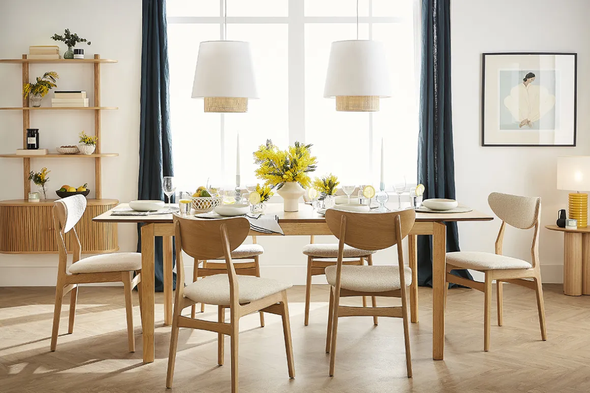 Miliboo Chaise Design-Chaises scandinaves en tissu effet velours texturé gris chiné et bois clair chêne massif (lot de 2) MAYA