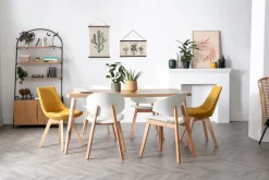 Miliboo Chaise Design-Chaises scandinaves en tissu effet velours jaune moutarde et bois clair (lot de 2) MATILDE