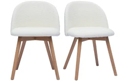 Miliboo Chaise Design-Chaises scandinaves en tissu effet laine bouclée blanc et bois clair massif (lot de 2) CELESTE