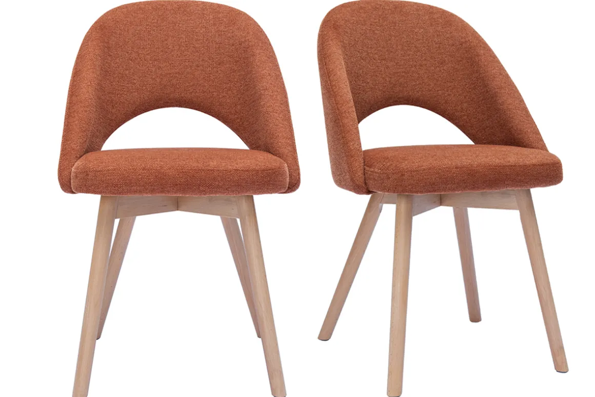 Miliboo Chaise Design-Chaises scandinaves en tissu effet velours texturé terre brûlée et bois clair (lot de 2) COSETTE