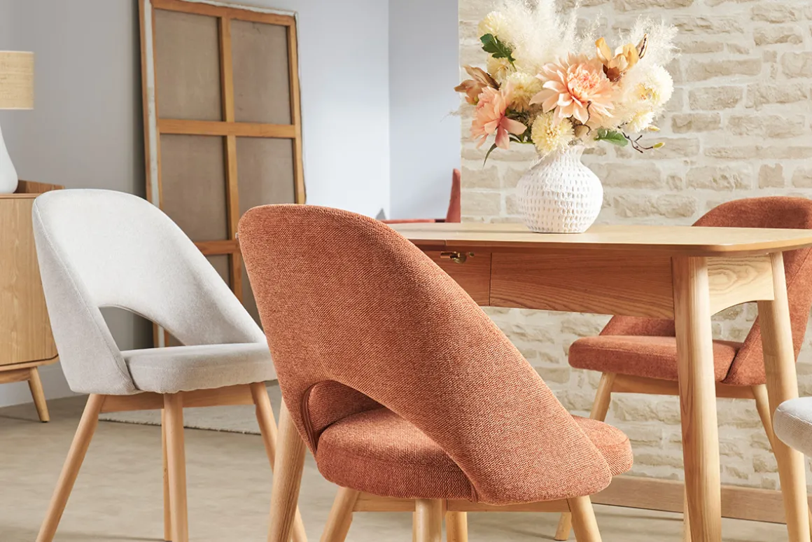 Miliboo Chaise Design-Chaises scandinaves en tissu effet velours texturé terre brûlée et bois clair (lot de 2) COSETTE