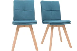 Miliboo Chaise Design-Chaises scandinaves en tissu bleu et bois clair (lot de 2) THEA