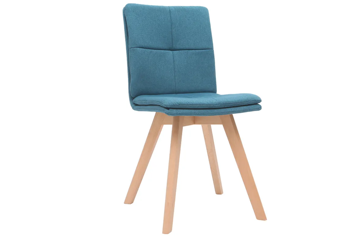 Miliboo Chaise Design-Chaises scandinaves en tissu bleu et bois clair (lot de 2) THEA