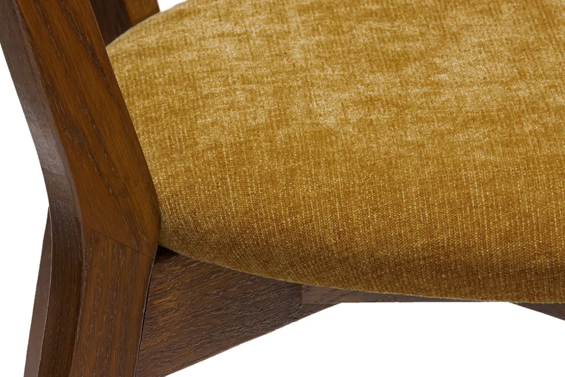 Miliboo Chaise Design|Chaise En Bois-Chaises vintage bois foncé chêne et tissu effet velours jaune moutarde (lot de 2) DOVE