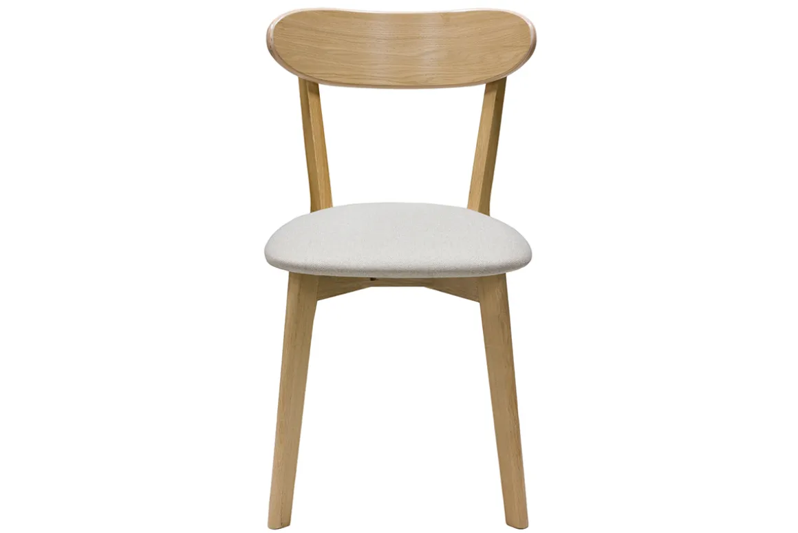 Miliboo Chaise Design-Chaises vintage en bois clair chêne et tissu beige (lot de 2) DOVE