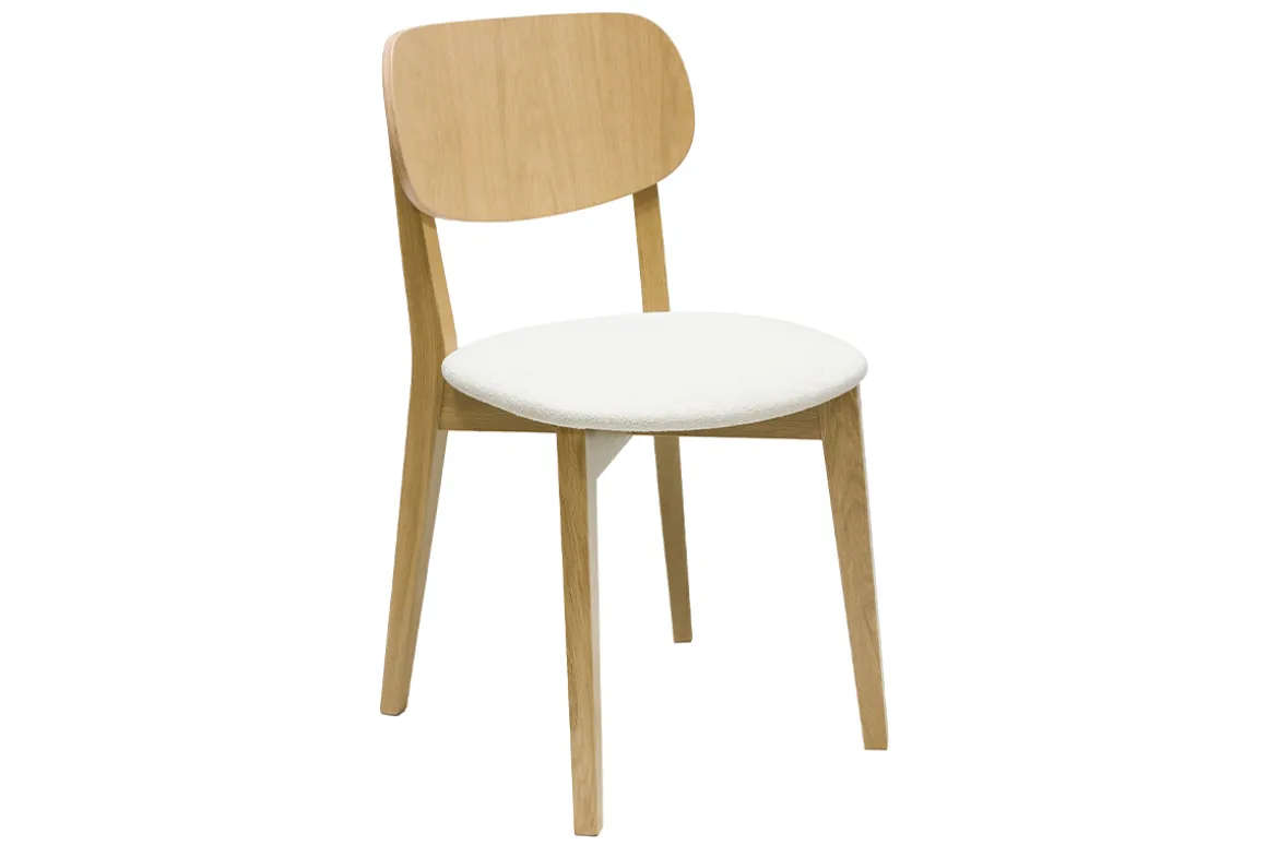 Miliboo Chaise Design-Chaises vintage en bois clair chêne et tissu effet laine bouclée blanc (lot de 2) LUCIA