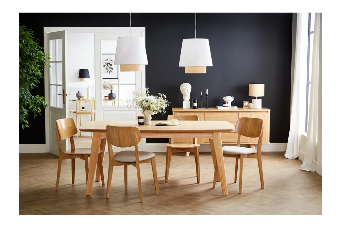 Miliboo Chaise Design-Chaises vintage en bois clair chêne et tissu effet laine bouclée blanc (lot de 2) LUCIA